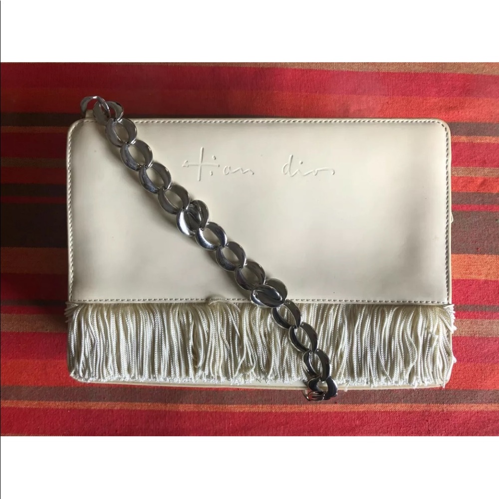 VINTAGE - CD Christian Dior Crossbody Ivory Leather Purse Handbag Long Strap